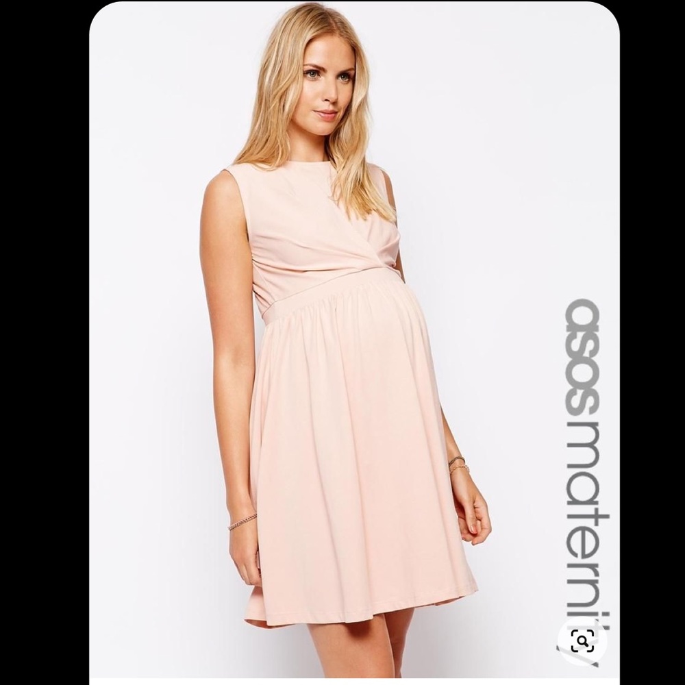 ASOS Maternity Skater Dress Pleat Detail NAVY
